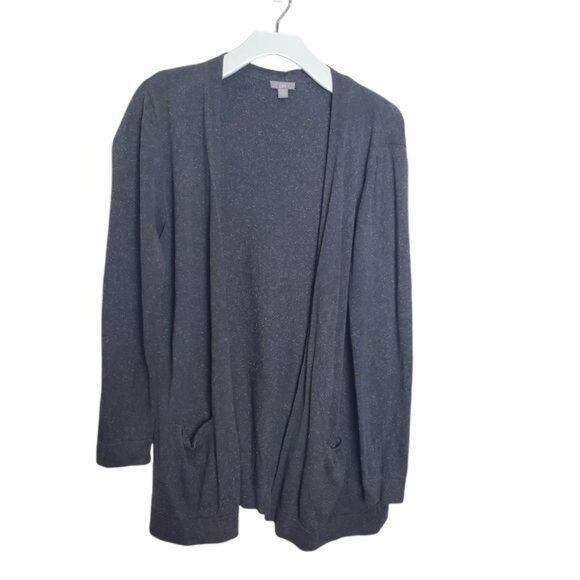 J. JILL Womens Duster Cardigan SZ M Silk Cotton Blend Gray Specks Pockets - Picture 6 of 12